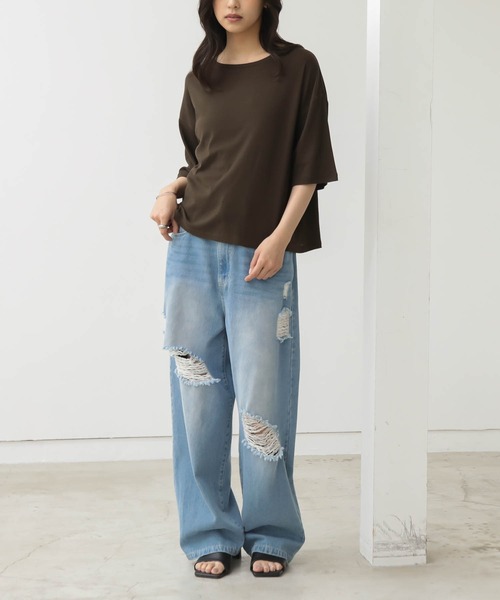 for/c(フォーシー)の「オーバーT【オーガニックコットン】(Tシャツ/カットソー・レディース・ブラック/オフホワイト/ブラウン・L/M)」の12枚目の写真