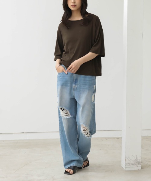 for/c(フォーシー)の「オーバーT【オーガニックコットン】(Tシャツ/カットソー・レディース・ブラック/オフホワイト/ブラウン・L/M)」の13枚目の写真