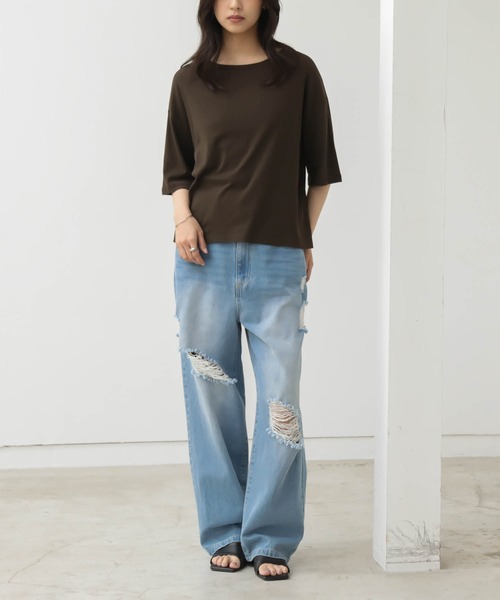 for/c(フォーシー)の「オーバーT【オーガニックコットン】(Tシャツ/カットソー・レディース・ブラック/オフホワイト/ブラウン・L/M)」の14枚目の写真