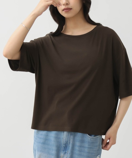 for/c(フォーシー)の「オーバーT【オーガニックコットン】(Tシャツ/カットソー・レディース・ブラック/オフホワイト/ブラウン・L/M)」の7枚目の写真