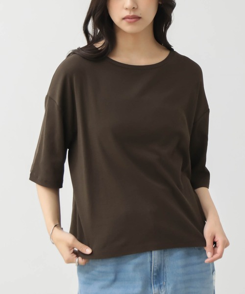 for/c(フォーシー)の「オーバーT【オーガニックコットン】(Tシャツ/カットソー・レディース・ブラック/オフホワイト/ブラウン・L/M)」の8枚目の写真