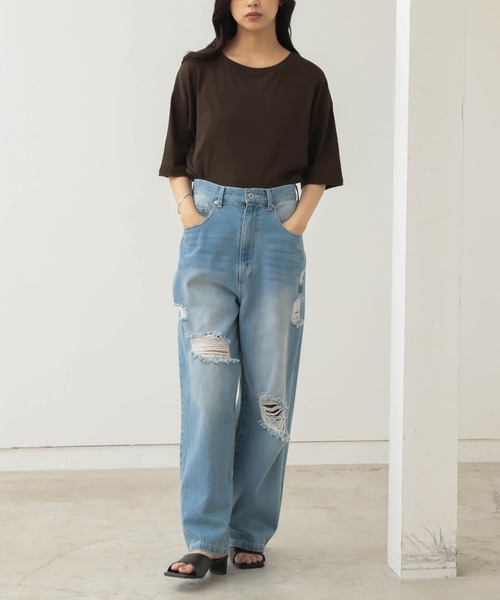 for/c(フォーシー)の「オーバーT【オーガニックコットン】(Tシャツ/カットソー・レディース・ブラック/オフホワイト/ブラウン・L/M)」の16枚目の写真