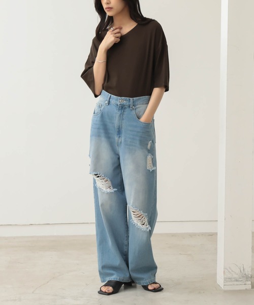 for/c(フォーシー)の「オーバーT【オーガニックコットン】(Tシャツ/カットソー・レディース・ブラック/オフホワイト/ブラウン・L/M)」の18枚目の写真