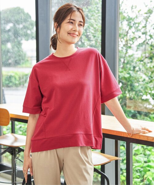 ikka(イッカ)の「冷感スウェットライク半袖プルオーバー(Tシャツ/カットソー・レディース・ブルー/オフホワイト/グリーン/レッド/ライトグレー/チャコール・L/M/S)」の7枚目の写真