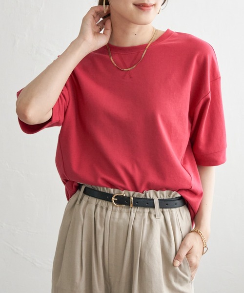ikka(イッカ)の「冷感スウェットライク半袖プルオーバー(Tシャツ/カットソー・レディース・ブルー/オフホワイト/グリーン/レッド/ライトグレー/チャコール・L/M/S)」の6枚目の写真