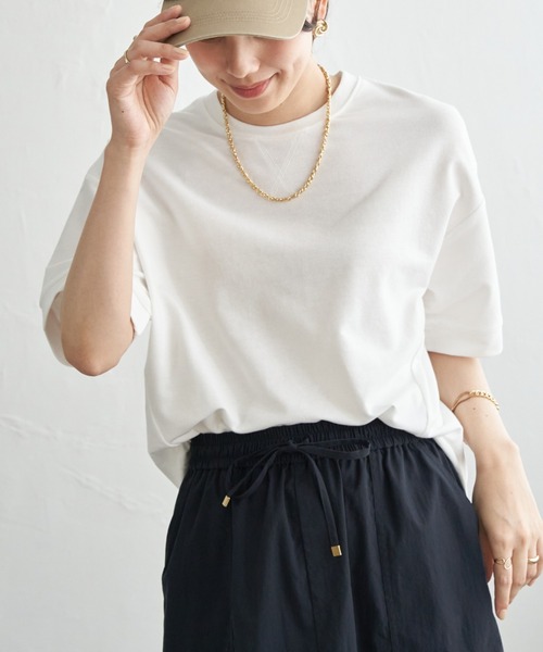 ikka(イッカ)の「冷感スウェットライク半袖プルオーバー(Tシャツ/カットソー・レディース・ブルー/オフホワイト/グリーン/レッド/ライトグレー/チャコール・L/M/S)」の1枚目の写真