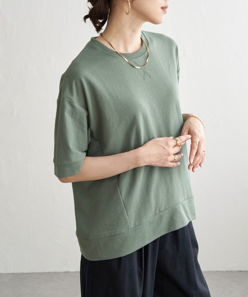 ikka(イッカ)の「冷感スウェットライク半袖プルオーバー(Tシャツ/カットソー・レディース・ブルー/オフホワイト/グリーン/レッド/ライトグレー/チャコール・L/M/S)」の4枚目の写真