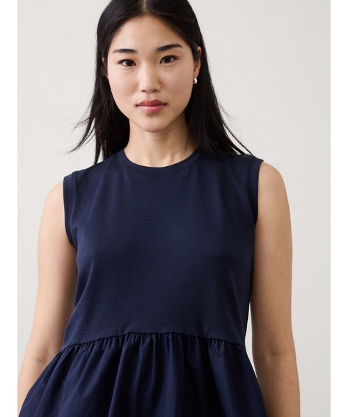 BANANA REPUBLIC FACTORY STORE(バナナリパブリック ファクトリーストア)の「BANANA REPUBLIC FACTORY STORE 日本限定 ミックスメディア ペプラムトップス(Tシャツ/カットソー・レディース・ネイビー/ホワイト・L/M/S/XS)」の1枚目の写真