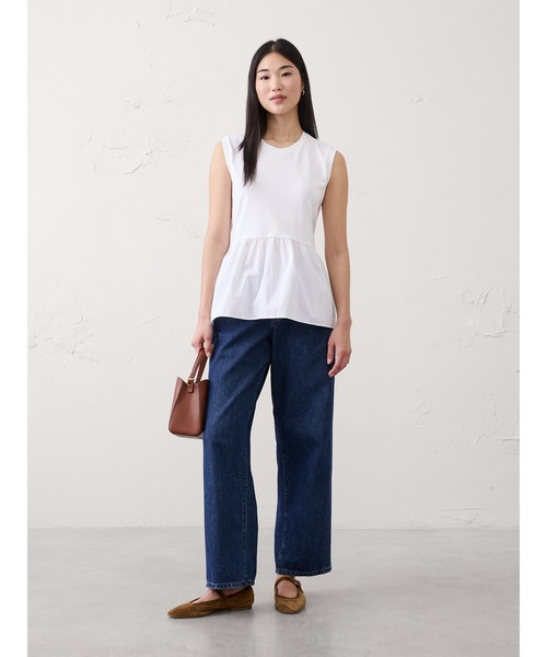 BANANA REPUBLIC FACTORY STORE(バナナリパブリック ファクトリーストア)の「BANANA REPUBLIC FACTORY STORE 日本限定 ミックスメディア ペプラムトップス(Tシャツ/カットソー・レディース・ネイビー/ホワイト・L/M/S/XS)」の3枚目の写真