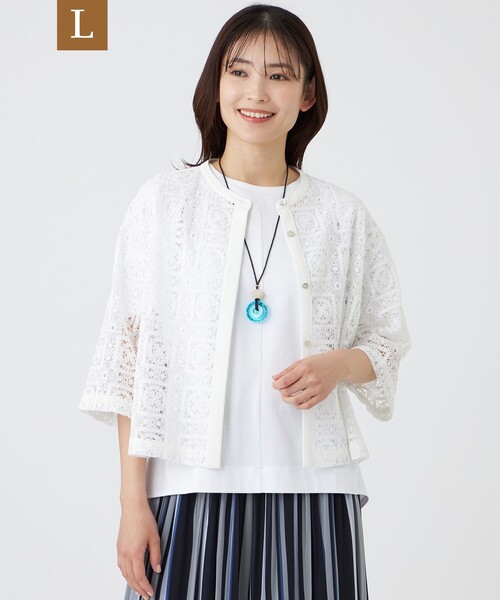 TRANS WORK（トランスワーク）の「【L】【ウォッシャブル】クロッシュケミカルレースコンビブラウス（シャツ/ブラウス・レディース・ブラウン系その他5/ブラック/オフホワイト・44/46）」の2枚目の写真
