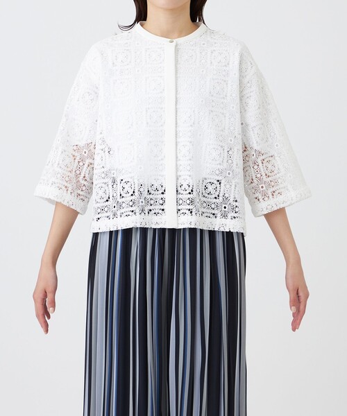 TRANS WORK（トランスワーク）の「【L】【ウォッシャブル】クロッシュケミカルレースコンビブラウス（シャツ/ブラウス・レディース・ブラウン系その他5/ブラック/オフホワイト・44/46）」の7枚目の写真
