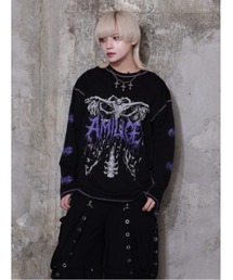 Amilige（アミリージュ）の「骨ロゴプリントチェーン付きロングTシャツ（Tシャツ/カットソー）」