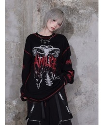 Amilige（アミリージュ）の「骨ロゴプリントチェーン付きロングTシャツ（Tシャツ/カットソー）」