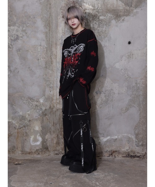 Amilige(アミリージュ)の「骨ロゴプリントチェーン付きロングTシャツ(Tシャツ/カットソー・レディース・ブラック×レッド/ブラック×パープル・FREE)」の10枚目の写真