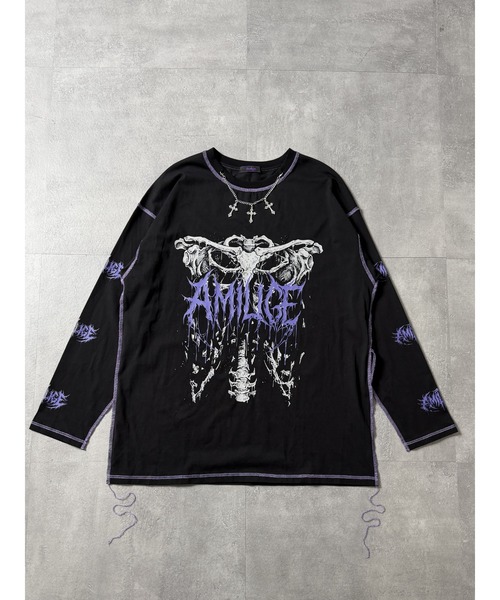 Amilige(アミリージュ)の「骨ロゴプリントチェーン付きロングTシャツ(Tシャツ/カットソー・レディース・ブラック×レッド/ブラック×パープル・FREE)」の19枚目の写真