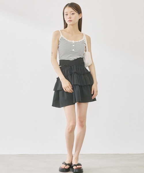 P.V.T(ピーブイティー)の「レースデザインヘンリーネックキャミ(キャミソール・レディース・Black/ホワイト系その他/ブラック系その他/ホワイト系その他2・F)」の22枚目の写真