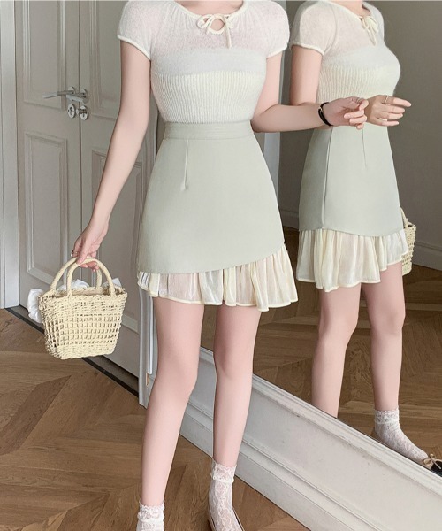 LUCPY(ラクピー)の「シアーフリルヘムミニスカート(スカート・レディース・ライトグリーン/ブラック・X-LARGE/LARGE/MEDIUM/SMALL)」の2枚目の写真
