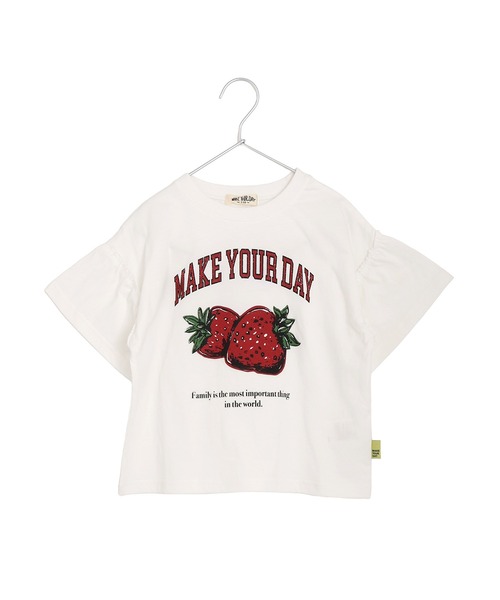 MAKE YOUR DAY（メイクユアデイ）の「バナナイチゴロゴフリル袖Tシャツ（Tシャツ/カットソー・キッズ・オフホワイト/グレー/チャコールグレー/レッド・140/130/120/100/90/80/110）」の4枚目の写真