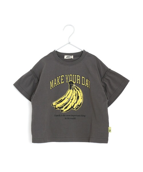 MAKE YOUR DAY（メイクユアデイ）の「バナナイチゴロゴフリル袖Tシャツ（Tシャツ/カットソー・キッズ・オフホワイト/グレー/チャコールグレー/レッド・140/130/120/100/90/80/110）」の3枚目の写真