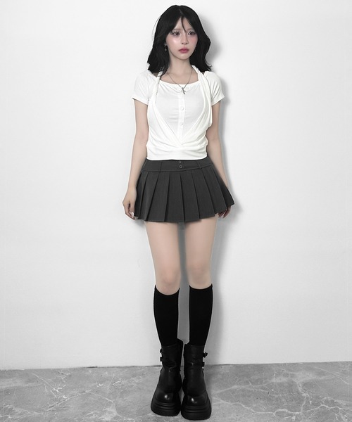 FOLLOWIN（フォロウィン）の「3color/ホルターレイヤードオフショルトップス（Tシャツ/カットソー・レディース・ホワイト/ブラック/グレー・FREE）」の6枚目の写真