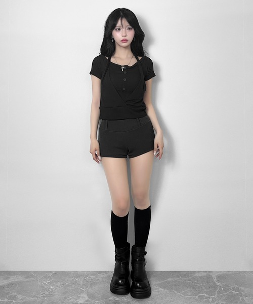 FOLLOWIN（フォロウィン）の「3color/ホルターレイヤードオフショルトップス（Tシャツ/カットソー・レディース・ホワイト/ブラック/グレー・FREE）」の14枚目の写真