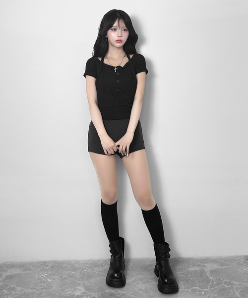 FOLLOWIN（フォロウィン）の「3color/ホルターレイヤードオフショルトップス（Tシャツ/カットソー・レディース・ホワイト/ブラック/グレー・FREE）」の15枚目の写真