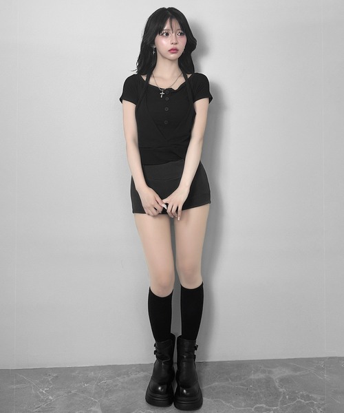 FOLLOWIN（フォロウィン）の「3color/ホルターレイヤードオフショルトップス（Tシャツ/カットソー・レディース・ホワイト/ブラック/グレー・FREE）」の21枚目の写真