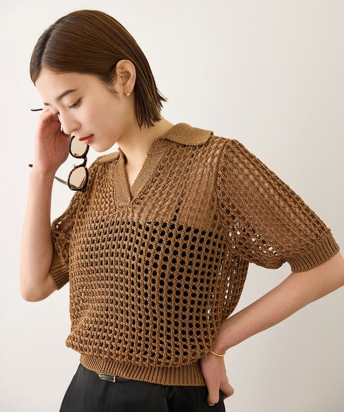 ROPE'（ロペ）の「スキッパーポロ襟ニット(5分袖)/イージーケア（ニット/セーター・レディース・ブラック/グリーン/キャメル・FREE）」の3枚目の写真