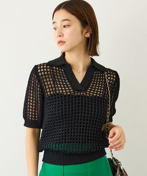 ROPE'（ロペ）の「スキッパーポロ襟ニット(5分袖)/イージーケア（ニット/セーター・レディース・ブラック/グリーン/キャメル・FREE）」の2枚目の写真