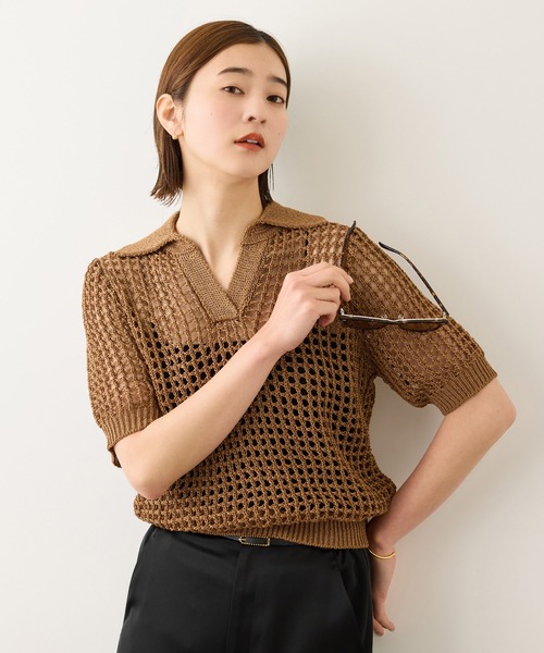 ROPE'（ロペ）の「スキッパーポロ襟ニット(5分袖)/イージーケア（ニット/セーター・レディース・ブラック/グリーン/キャメル・FREE）」の14枚目の写真
