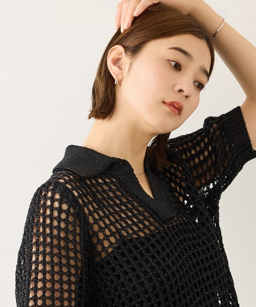 ROPE'（ロペ）の「スキッパーポロ襟ニット(5分袖)/イージーケア（ニット/セーター・レディース・ブラック/グリーン/キャメル・FREE）」の8枚目の写真