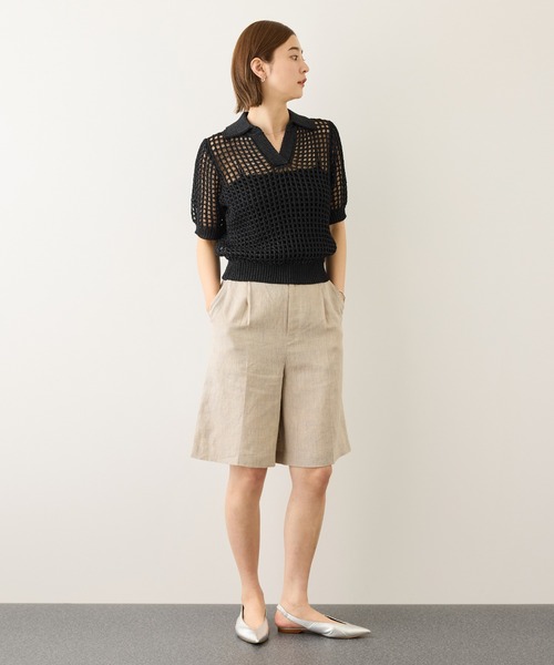 ROPE'（ロペ）の「スキッパーポロ襟ニット(5分袖)/イージーケア（ニット/セーター・レディース・ブラック/グリーン/キャメル・FREE）」の4枚目の写真
