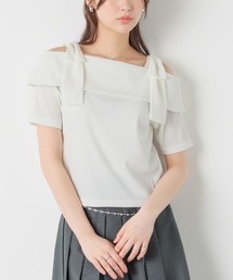 Honeys | 【ハニさら・接触冷感・UVカット】肩リボンオフショルトップス(Tシャツ/カットソー)