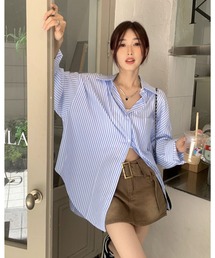 オーバーサイズ ルーズストライプ長袖シャツ
