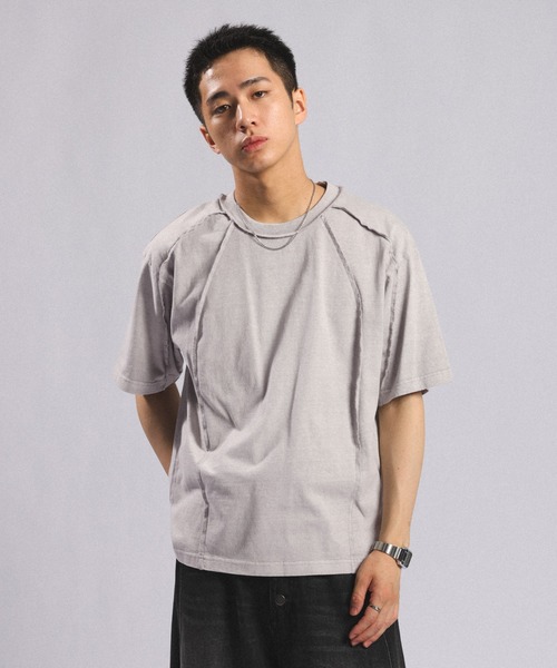 RAGEBLUE（レイジブルー）の「Switching design - Outseam COMPACT T-SHIRTS / スイッチアウトシームコンパクトＴシャツ（Tシャツ/カットソー・メンズ・ブラウン/ライトグレー/ダークグレー・MEDIUM/LARGE）」の2枚目の写真