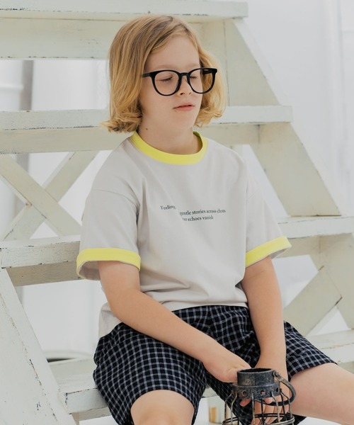 GLOBAL WORK(グローバルワーク)の「RICH COOL配色T半袖/824685(Tシャツ/カットソー・キッズ・ネイビー/ライトグレー/サックスブルー・130cm/160cm/150cm/140cm)」の1枚目の写真