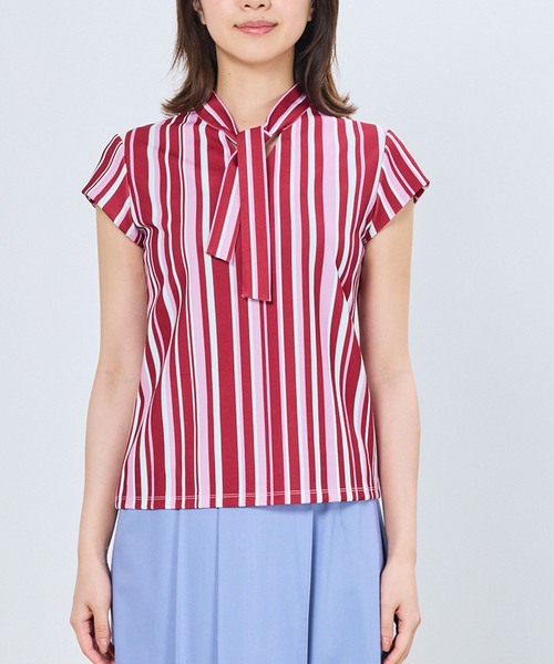 NARACAMICIE（ナラカミーチェ）の「【NARACAMICIE】強撚スムースマルチストライプボウタイカットソー（Tシャツ/カットソー・レディース・ブルー/レッド・XL/M）」の11枚目の写真