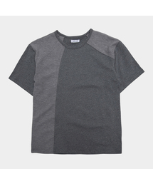 ワッフル配色ロゴ刺繍ポイントソフトラウンドネックオーバーサイズ半袖Tシャツ_3COLOR
