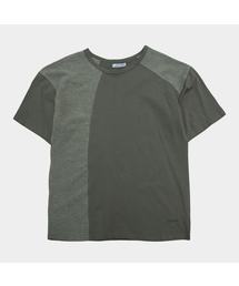 ワッフル配色ロゴ刺繍ポイントソフトラウンドネックオーバーサイズ半袖Tシャツ_3COLOR