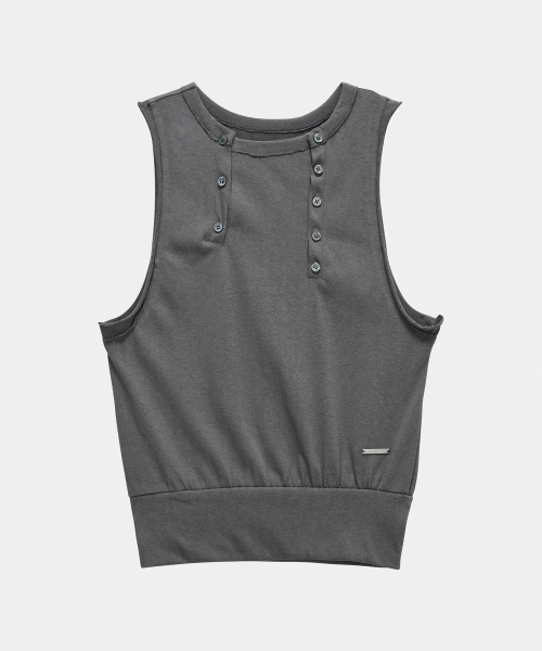 ETRE AU SOMMET（エトレオソメ）の「Two-Line Button Short Sleeveless (Charcoal)（Tシャツ/カットソー・レディース・その他・FREE）」の4枚目の写真