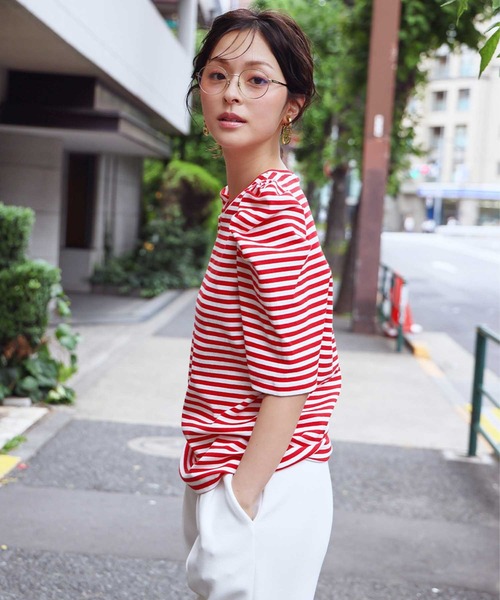 ELFRANK(エルフランク)の「パワーショルダー五分袖ボーダーTシャツ カットソー《着用動画あり》(Tシャツ/カットソー・レディース・レッド/ネイビー/グレー/ブラック・L/M)」の16枚目の写真