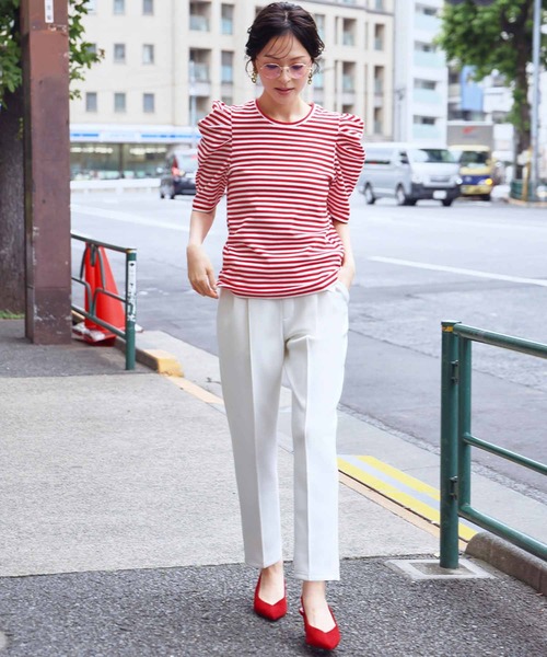 ELFRANK(エルフランク)の「パワーショルダー五分袖ボーダーTシャツ カットソー《着用動画あり》(Tシャツ/カットソー・レディース・レッド/ネイビー/グレー/ブラック・L/M)」の17枚目の写真