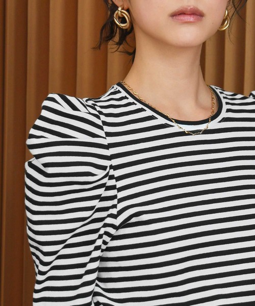 ELFRANK(エルフランク)の「パワーショルダー五分袖ボーダーTシャツ カットソー《着用動画あり》(Tシャツ/カットソー・レディース・レッド/ネイビー/グレー/ブラック・L/M)」の22枚目の写真