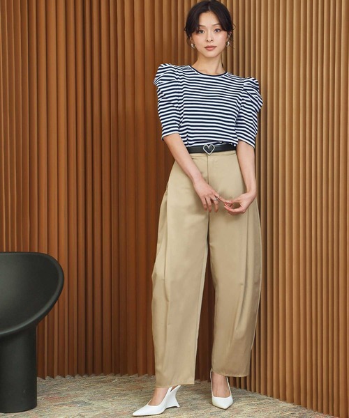 ELFRANK(エルフランク)の「パワーショルダー五分袖ボーダーTシャツ カットソー《着用動画あり》(Tシャツ/カットソー・レディース・レッド/ネイビー/グレー/ブラック・L/M)」の7枚目の写真