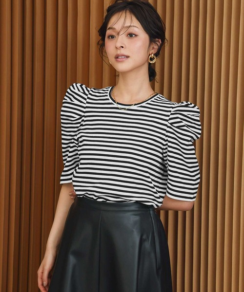 ELFRANK(エルフランク)の「パワーショルダー五分袖ボーダーTシャツ カットソー《着用動画あり》(Tシャツ/カットソー・レディース・レッド/ネイビー/グレー/ブラック・L/M)」の10枚目の写真