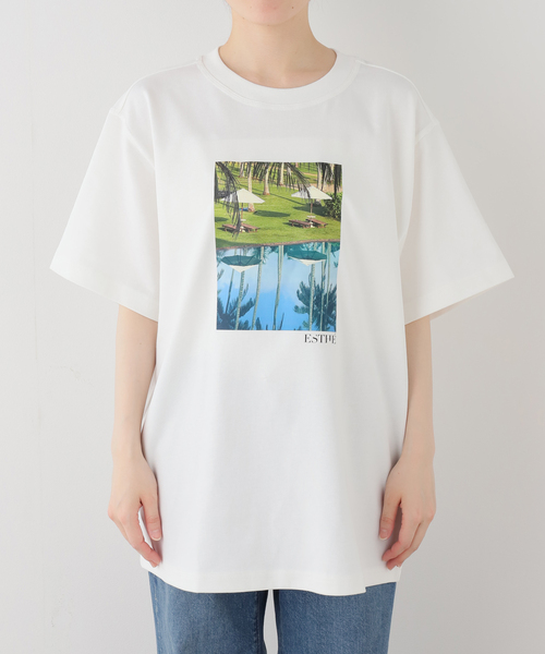 EDIT. FOR LULU(エディットフォールル)の「【ESTHE/エステ】Poolside Print Cotton T Shirt(Tシャツ/カットソー・レディース・ホワイト・FREE)」の6枚目の写真