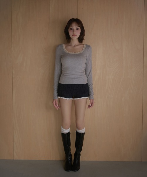 M DOLLY(エムドリー)の「Lace trim Claire tops / レーストリムクレアトップス(Tシャツ/カットソー・レディース・グレー/ピンク/アイボリー・FREE)」の14枚目の写真