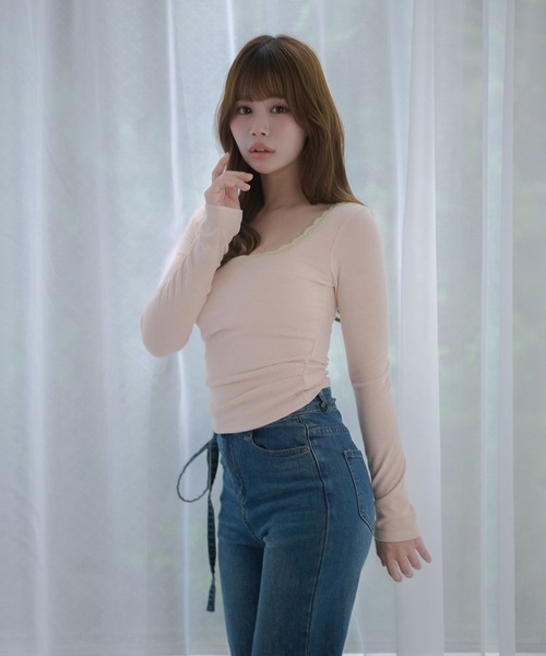 M DOLLY(エムドリー)の「Lace trim Claire tops / レーストリムクレアトップス(Tシャツ/カットソー・レディース・グレー/ピンク/アイボリー・FREE)」の15枚目の写真
