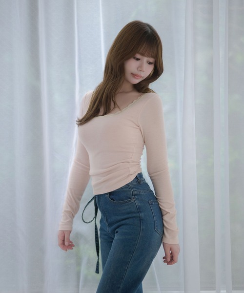 M DOLLY(エムドリー)の「Lace trim Claire tops / レーストリムクレアトップス(Tシャツ/カットソー・レディース・グレー/ピンク/アイボリー・FREE)」の16枚目の写真