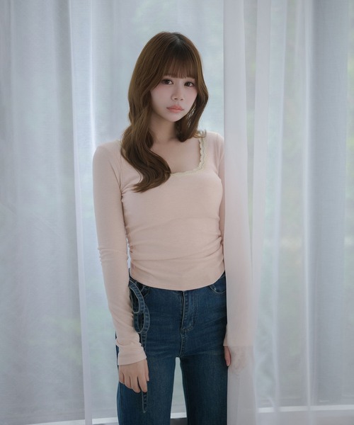 M DOLLY(エムドリー)の「Lace trim Claire tops / レーストリムクレアトップス(Tシャツ/カットソー・レディース・グレー/ピンク/アイボリー・FREE)」の17枚目の写真